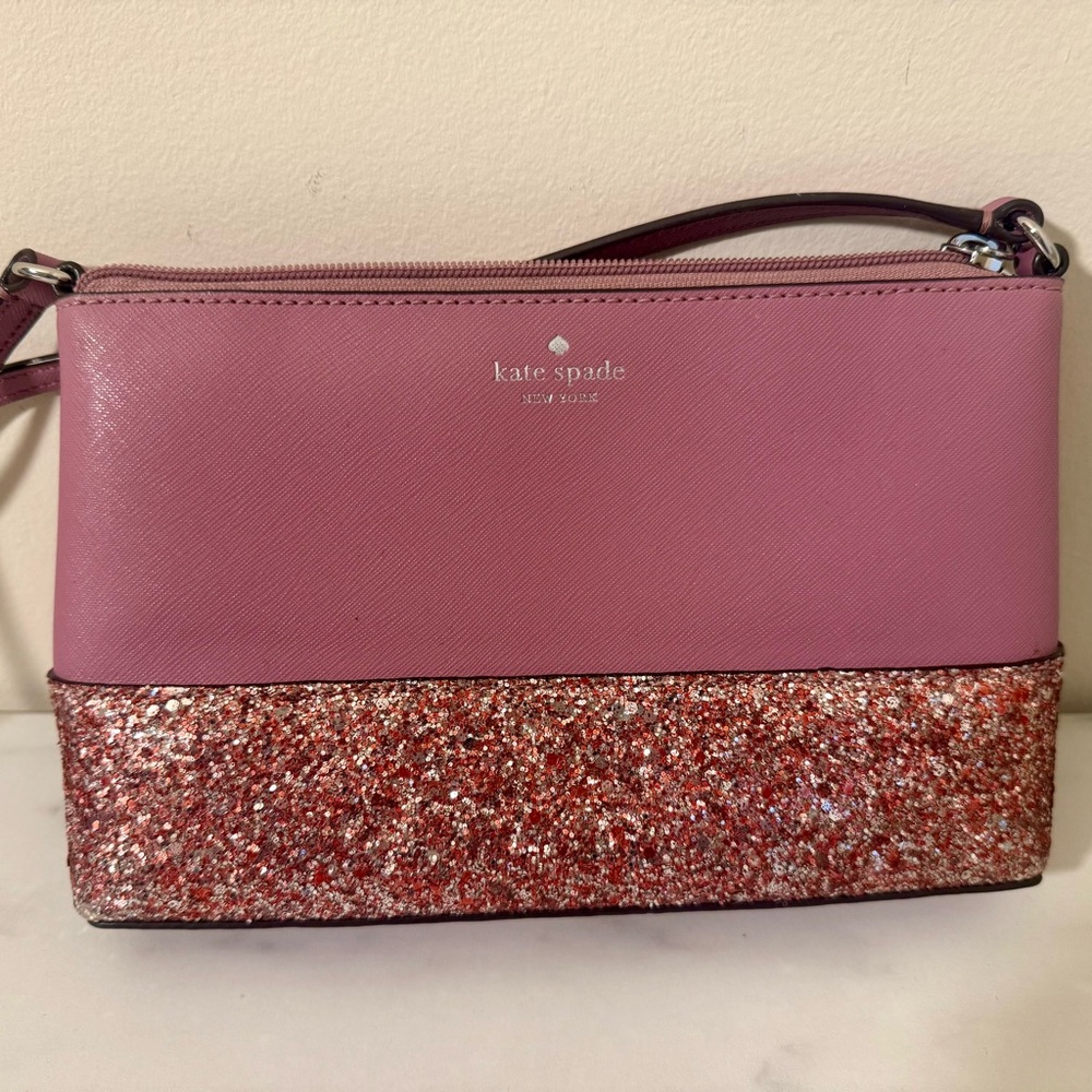 Kate Spade Greta Court Ramey Dusty Peony Glitter Crossbody - Picture 3 of 15